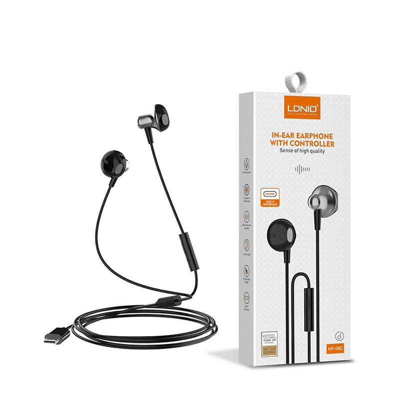Auriculares In-Ear LDNIO HP-08C con Micrófono | Conexión Tipo-C | Sonido Estéreo y Control de Volumen Integrado