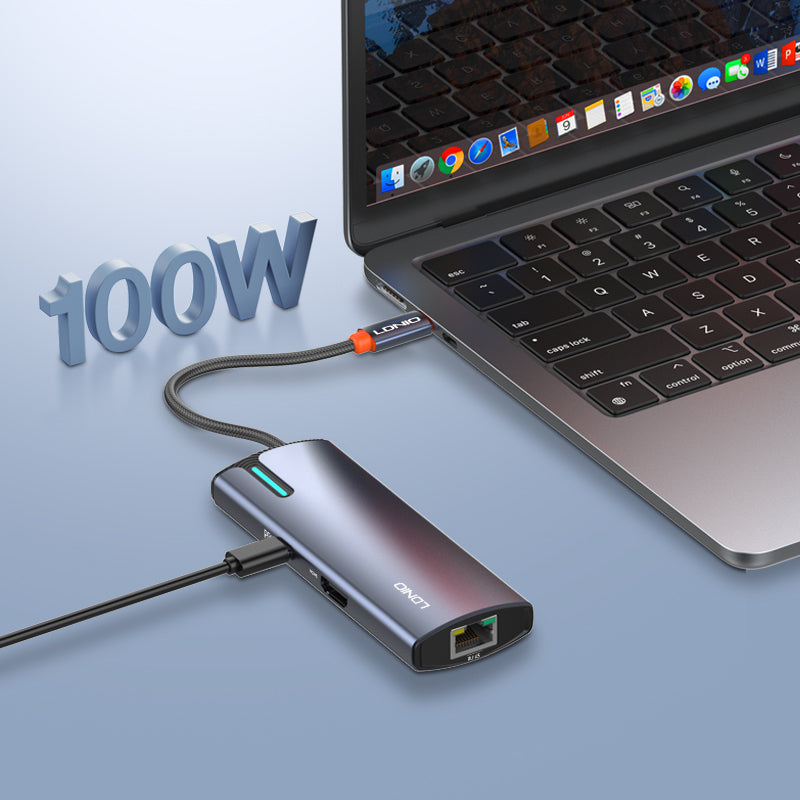 Adaptador HUB LDNIO DS-16H 6 en 1 | USB-C con HDMI 4K, RJ45, USB 3.0 y Carga Rápida 100W PD