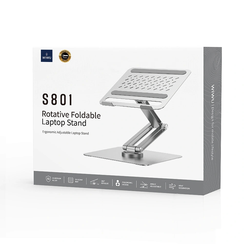 WiWU S801 – Soporte Premium de Aluminio para Laptop con Giro 360° y Altura Regulable