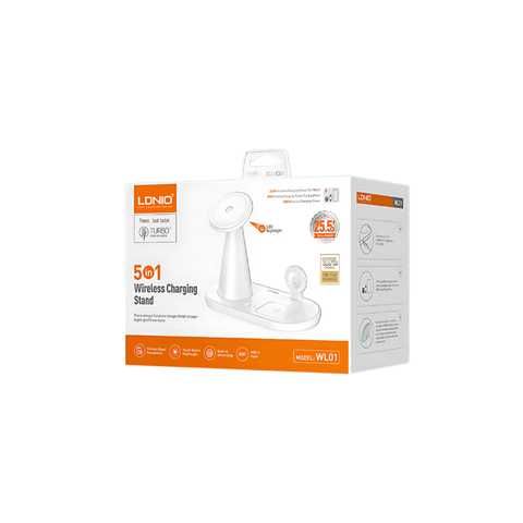 BASE DE CARGA INALÁMBRICA 5 EN 1 LDNIO WL01 | CARGA RÁPIDA 15W PARA CELULAR, RELOJ, AUDÍFONOS Y MÁS