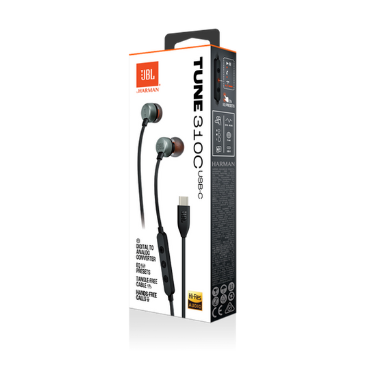 JBL Tune 310C USB-C – Auriculares In-Ear con Sonido Hi-Res, Micrófono y Cable Antienredos