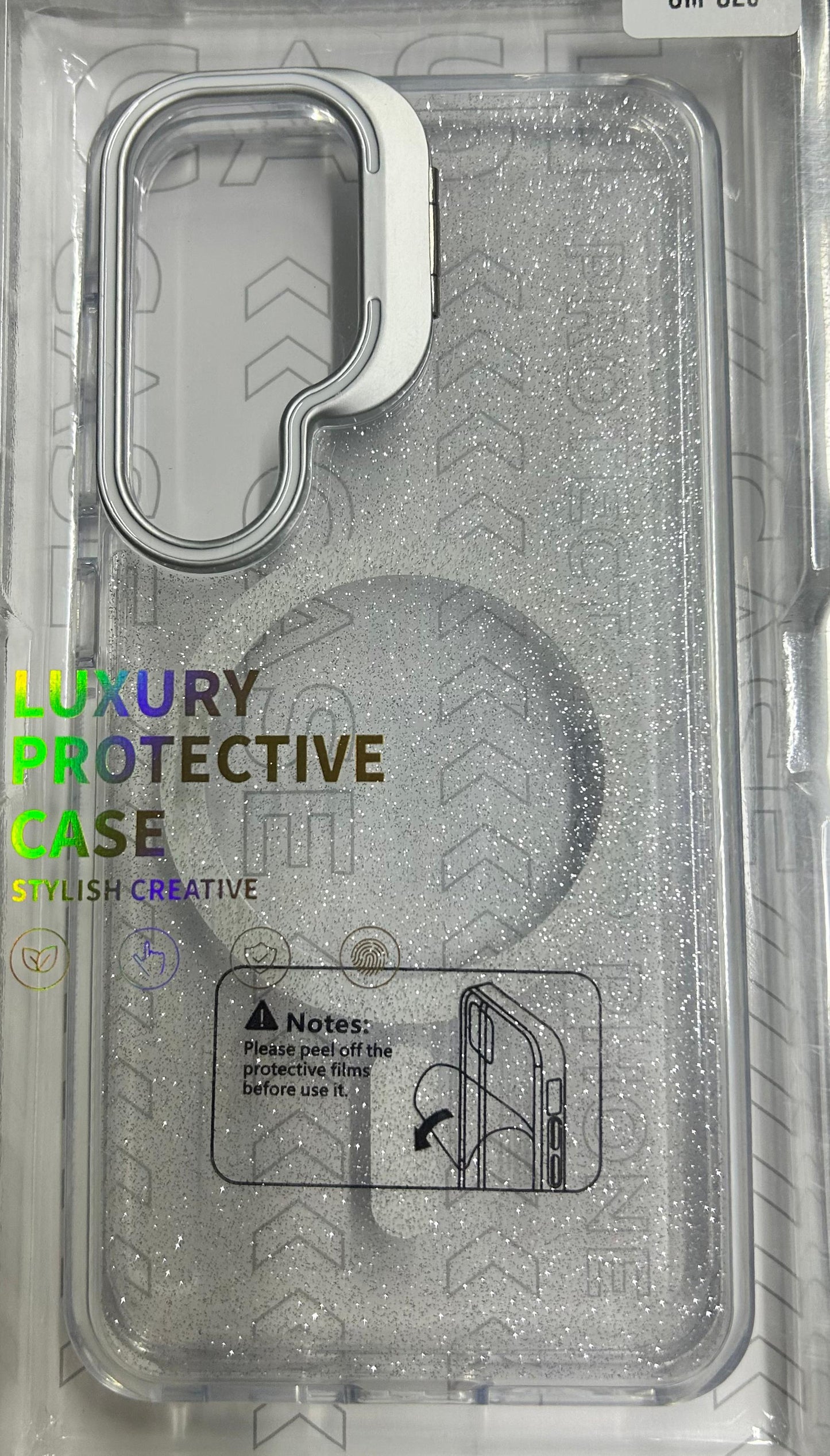 Case Magsafe transparente glitter con parante trasero + detalles brillantes Samsung s24/s25