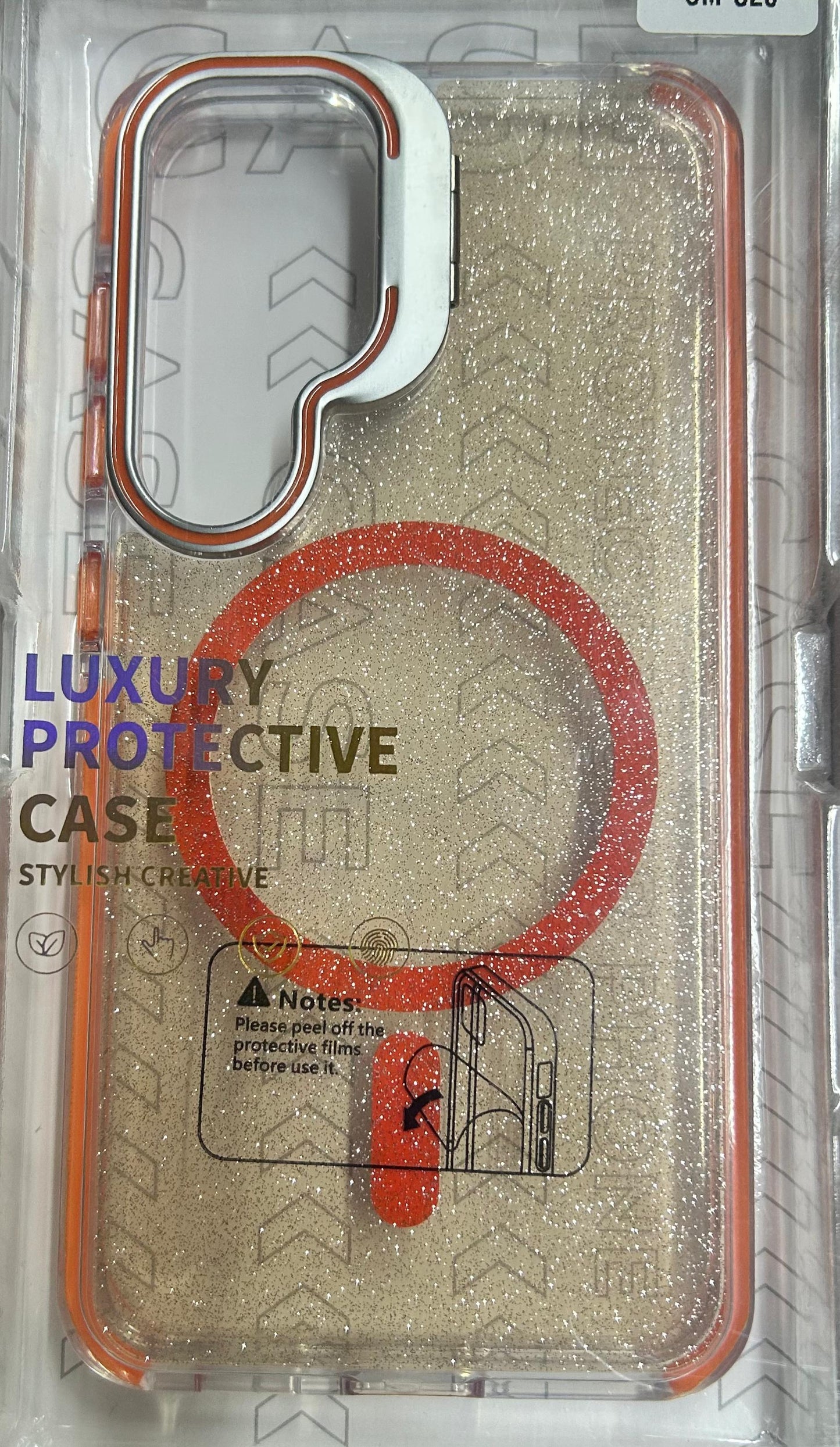 Case Magsafe transparente glitter con parante trasero + detalles brillantes Samsung s24/s25