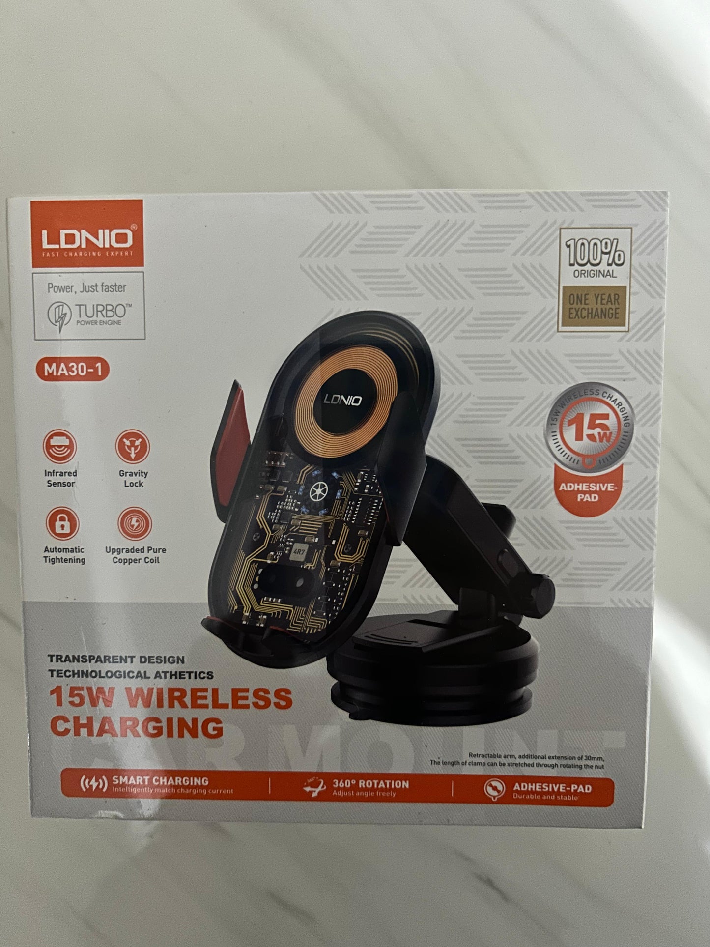 SOPORTE PARA AUTO CON CARGA INALÁMBRICA RÁPIDA 15W | SENSOR AUTOMÁTICO Y GIRO 360 LDNIO MA30-1