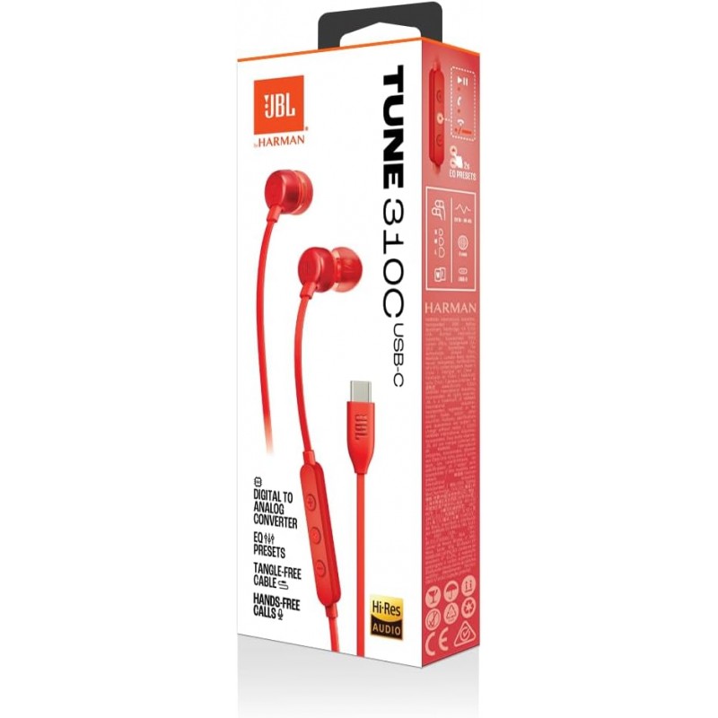 JBL Tune 310C USB-C – Auriculares In-Ear con Sonido Hi-Res, Micrófono y Cable Antienredos