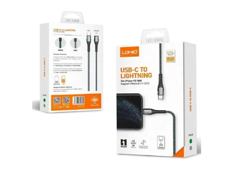 Cable LDNIO LC112 USB-C a Lightning | 30W Power Delivery para iPhone & IPad | Trenzado Reforzado de 2 Metros