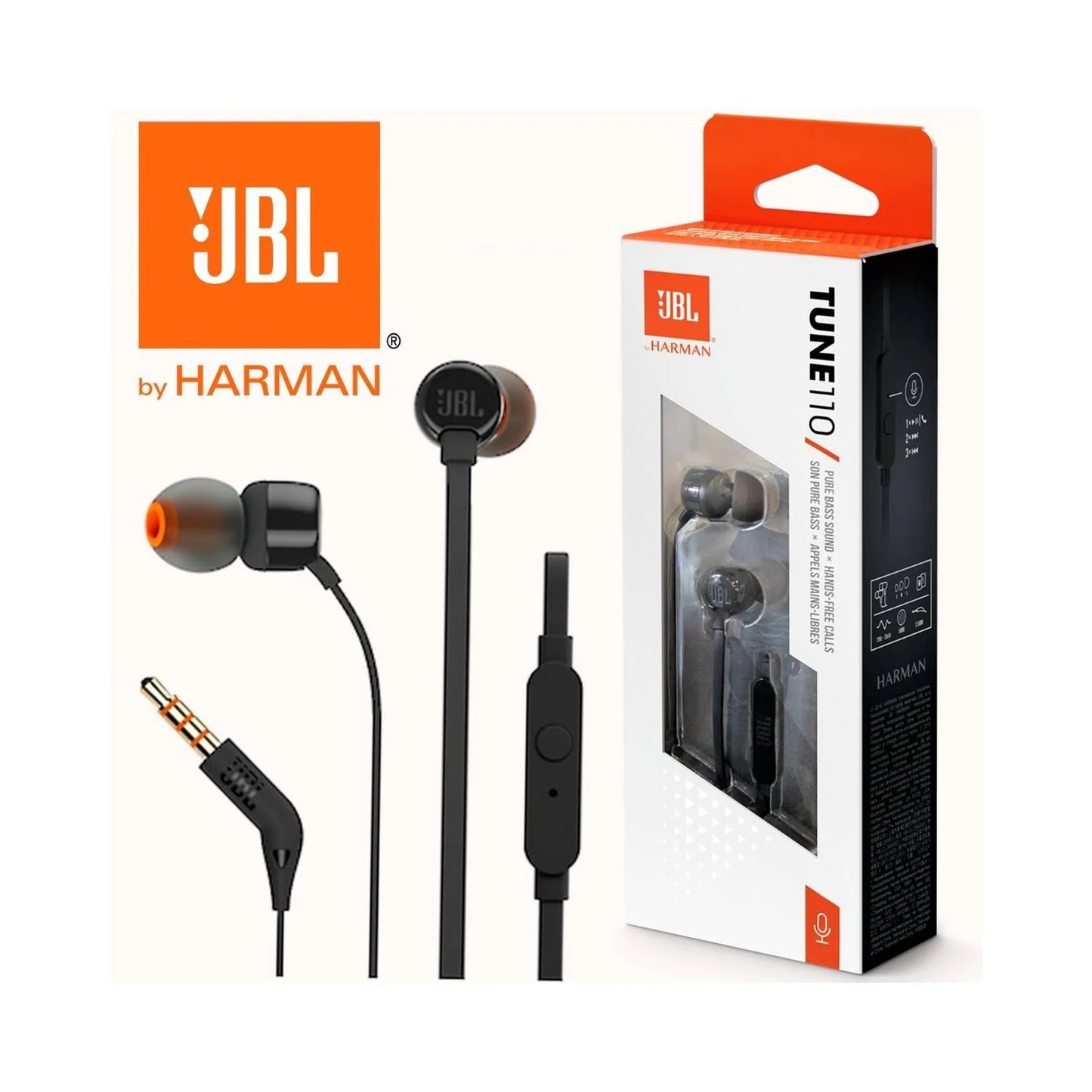 Audífonos JBL Tune 110 con Micrófono y Conector 3.5mm – Sonido Pure Bass y Llamadas Manos Libres