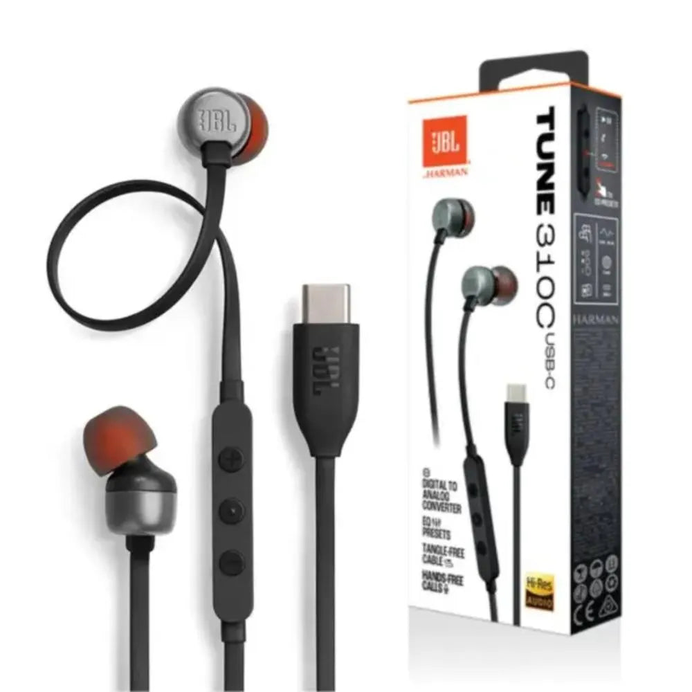 JBL Tune 310C USB-C – Auriculares In-Ear con Sonido Hi-Res, Micrófono y Cable Antienredos