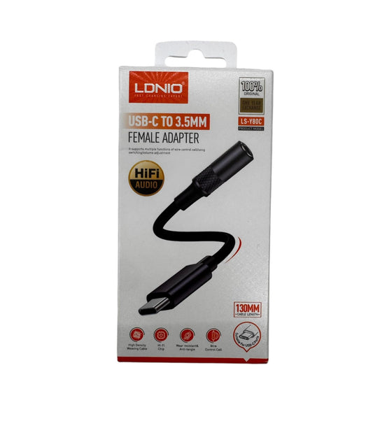 Adaptador LDNIO LS-Y80C USB-C a 3.5mm HiFi Audio para Android y más