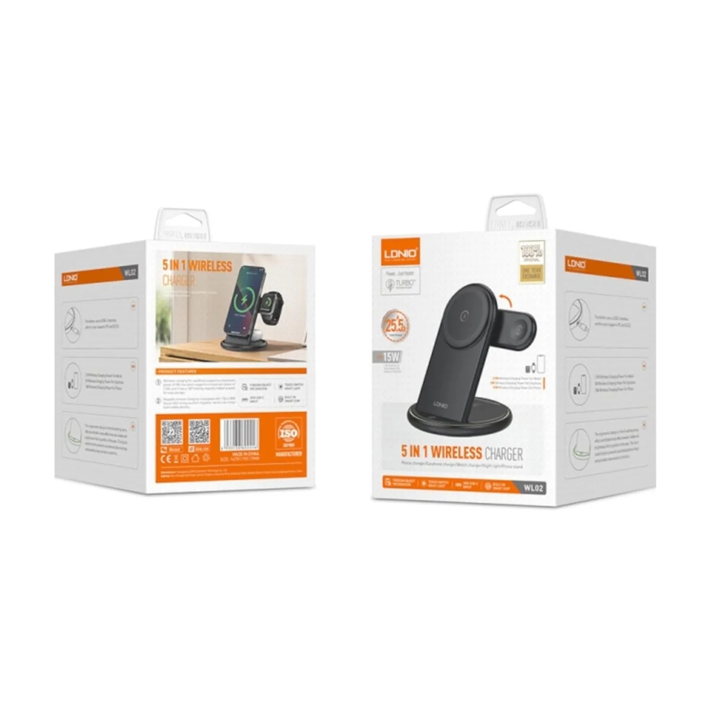 CARGADOR INALÁMBRICO 5 EN 1 LDNIO WL02 | BASE DE CARGA RÁPIDA 15W PARA SMARTPHONE, SMARTWATCH Y AUDÍFONOS