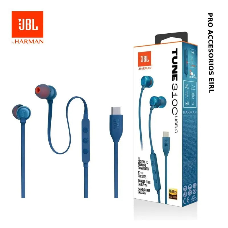 JBL Tune 310C USB-C – Auriculares In-Ear con Sonido Hi-Res, Micrófono y Cable Antienredos