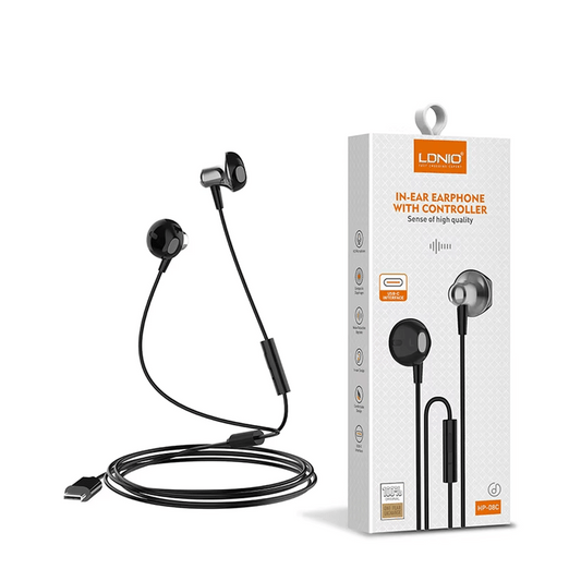 Auriculares In-Ear LDNIO HP-08C con Micrófono | Conexión Tipo-C | Sonido Estéreo y Control de Volumen Integrado