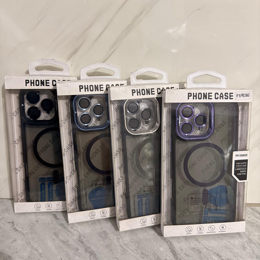 Case premium ahumado bordes con parante en camara + mica de camara iPhone 16 pro max