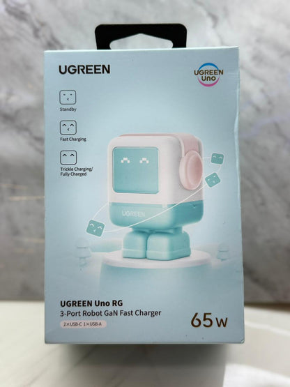 UGREEN Uno RG Robot GaN 65W | Cargador Rápido 3 Puertos (2 USB-C + 1 USB-A)