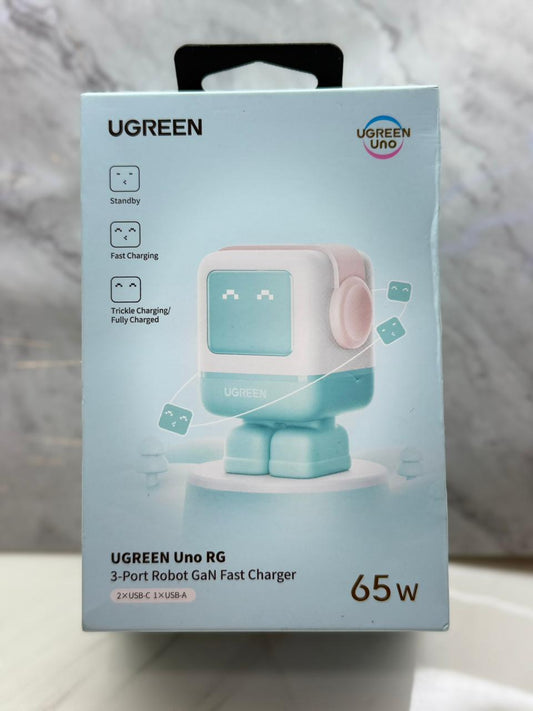 UGREEN Uno RG Robot GaN 65W | Cargador Rápido 3 Puertos (2 USB-C + 1 USB-A)