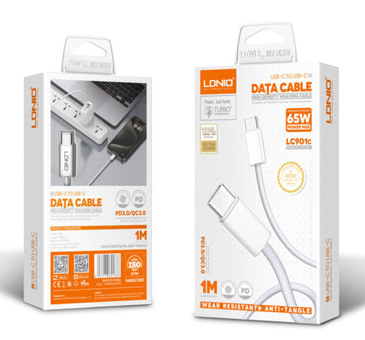 CABLE USB-C A USB-C LDNIO IP901C | 65W CARGA RÁPIDA POWER DELIVERY | REFORZADO, 1 METRO, IPHONE 15 SERIES