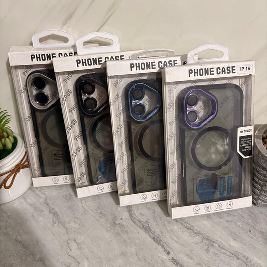 Case premium ahumado bordes con parante en camara + mica de camara iPhone 16 6.1