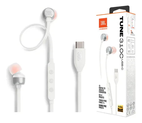JBL Tune 310C USB-C – Auriculares In-Ear con Sonido Hi-Res, Micrófono y Cable Antienredos