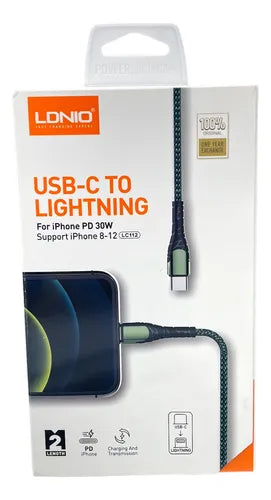 Cable LDNIO LC111 USB-C a Lightning | 30W Power Delivery para iPhone & IPad | Trenzado Reforzado de 1 Metro