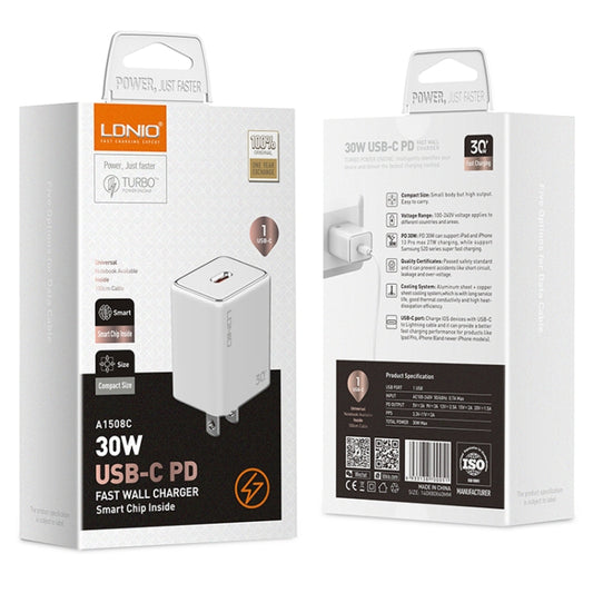 LDNIO A1508c Cargador iPhone 30W lightning – Carga Rápida con USB-C PD