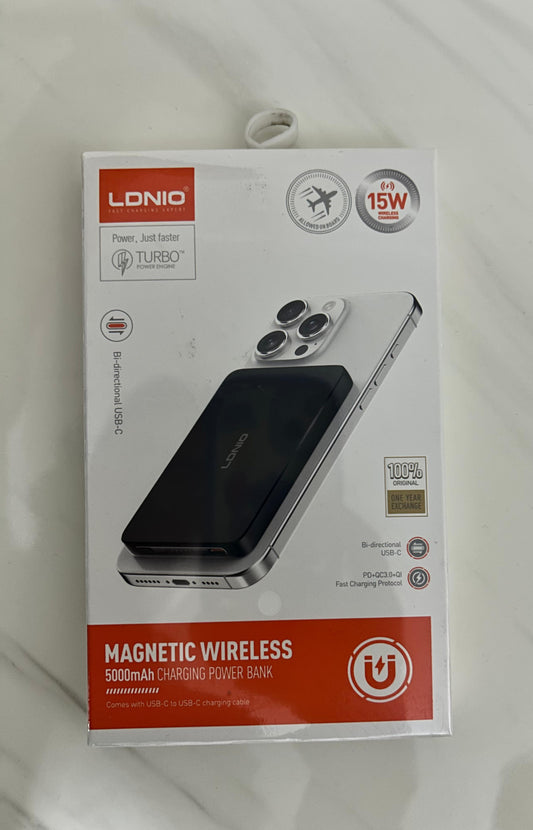 CARGADOR INALÁMBRICO MAGNÉTICO LDNIO PQ28 5,000MAH DE ALTA VELOCIDAD 15W PARA IPHONE Y ANDROID
