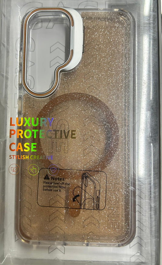Case Magsafe transparente glitter con parante trasero + detalles brillantes Samsung s24/s25