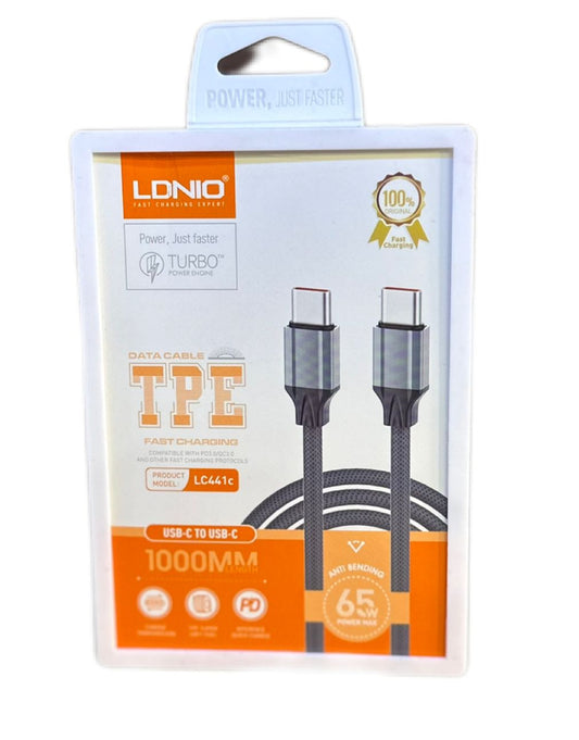 Cable USB-C a USB-C LDNIO LC441C TPE 65W – 1 Metro | Carga Rápida PD y QC3.0
