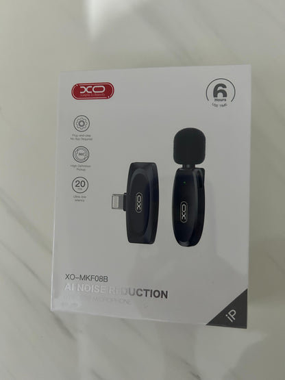 MICRÓFONO INALÁMBRICO XO-MKF08B PARA IPHONE CON CONEXIÓN LIGHTNING Y REDUCCIÓN DE RUIDO AI