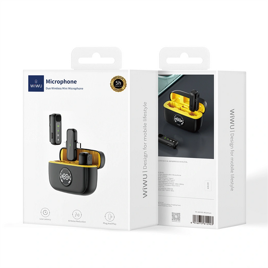 Micrófonos WiWU WI-WM003 Black & Yellow – Inalámbricos, Portátiles y con Cancelación de Ruido iPhone y android