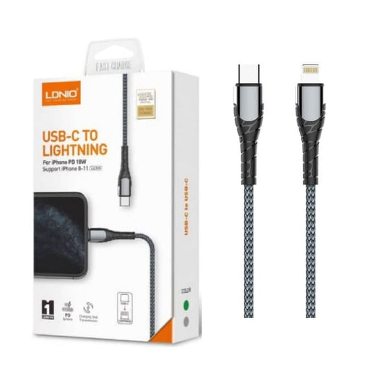 Cable LDNIO LC112 USB-C a Lightning | 30W Power Delivery para iPhone & IPad | Trenzado Reforzado de 2 Metros
