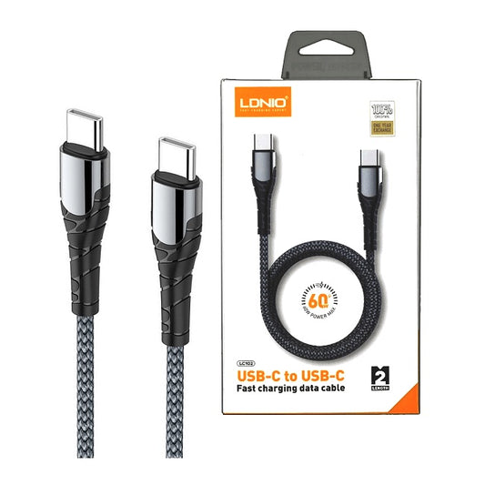 CABLE USB-C A USB-C LDNIO LC102 | CARGA RÁPIDA 65W POWER DELIVERY | TRENZADO REFORZADO DE 2 METROS