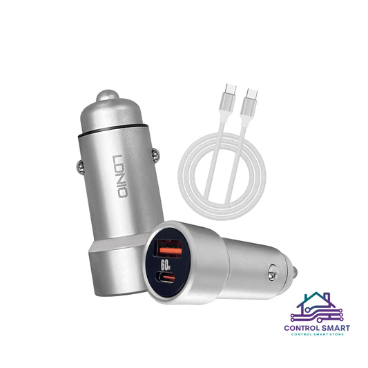 CARGADOR PARA AUTO LDNIO C302-1 | 1 PUERTO USB QC 3.0 + 1 TYPE C | CARGA RÁPIDA 60W + CABLE C-C