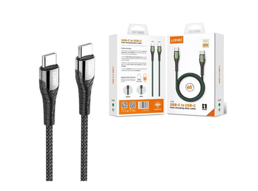 CABLE USB-C A USB-C LDNIO LC101 | CARGA RÁPIDA 65W POWER DELIVERY | TRENZADO REFORZADO DE 1 METRO