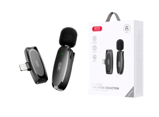 MICRÓFONO INALÁMBRICO XO-MKF08B PARA IPHONE CON CONEXIÓN LIGHTNING Y REDUCCIÓN DE RUIDO AI