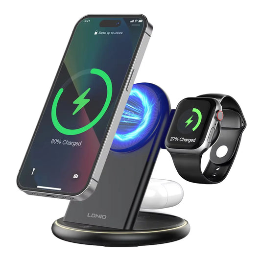 CARGADOR INALÁMBRICO 5 EN 1 LDNIO WL02 | BASE DE CARGA RÁPIDA 15W PARA SMARTPHONE, SMARTWATCH Y AUDÍFONOS