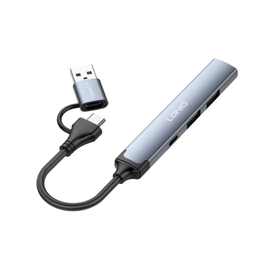 Adaptador USB LDNIO DS-64C | HUB 4 en 1 con USB 3.0 y Tipo-C | Alta Velocidad de Transferencia
